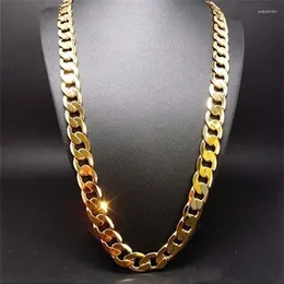 Correntes Pure Gold Color Men's 10mm Curb Cuban Chain Colar 24k Banhado Link para Homens 50cm-75cm Hip Hop Party Jóias