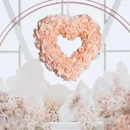 Decorative Flowers 30CM Valentine's Day Love Heart Wreath Ornament Simulated Rose Hanging Pendants Happy Valentien's Wedding Party Garlands