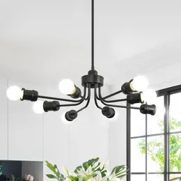 Современная люстра «Спутник», 8-световые черные люстры, современный светильник для столовой в фермерском доме, регулируемая высота середины века для гостиной, спальни, кухни