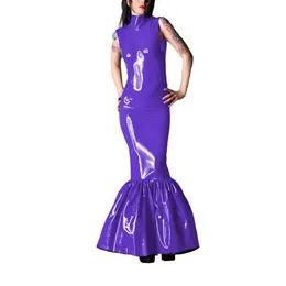 Urban Sexy Dresses Robe sirene en fibre brillante pour femme cuir PVC brillant robe crayon longue tenue de club de fete rave olympiques de boIte de nuit 231206