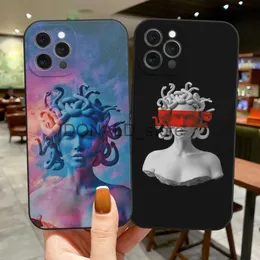 Casos de telefone celular FLYRUI Phone Case para iPhone 11 Pro Max 12 13 Mini 7 8Plus SE2 X XR XS 14Pro Max Matte Engraçado Medusa Estátua Soft TPU Capa Móvel J231206