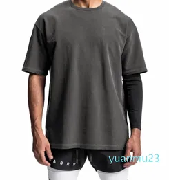 lu T-shirt de sport à manches courtes pour hommes avec épaule tombante lâche Hip Hop Fitness T-shirt d'été Gym Bodybuilding Tops Tees Oversize