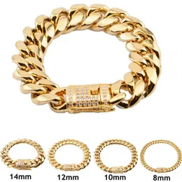 8mm 10mm 12mm 14mm 16mm 18mm Mens 18k ذهبية مطلي بالفولاذ المقاوم للصدأ المقاوم للصدأ ، Miami Cuban Link Curb Curb Cz Bracelet202s