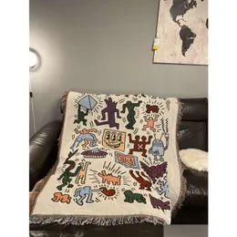 Decken American Joint Trend Keith Haring Iti Master Illustrator Single Sofa Decke Dekorative Tapisserie Casual Er Drop Lieferung Ho Dh8Go