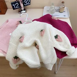 Cardigan Korean Children's Wear 2023 Winter Girls' Fashion 3D Strawberry Knitted Cute Thermal Sweater Loose and Versatile Top Pullover Q231206
