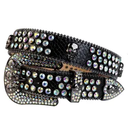 Western Cowboy Bling Crystal AB Belt Belit Black Snakekin Leather Belt Rhinestone Belt قابلة للإزالة لـ Men7482108