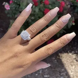 Vintage Court Ring 925 STERLING Gümüş Square Diamond CZ Promise Nişan Düğün Bankaları Kadınlar için Gelin Mücevherleri315E