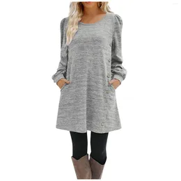 Abiti casual Abito da donna elegante Bottone tinta unita Manica lunga Allentato Comodo Versatile Abiti quotidiani Para Mujer