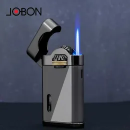 JOBON Retro Mechanical Metal Butane No Gas Lighter Outdoor Windproof Gear Linkage Ignition Blue Flame Torch Portable Cigar