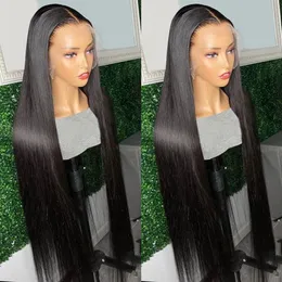 30 inch Long Silky Straight Heat Resistant Lace Frontal Wigs 13x1x4 Natural Black Glueless Pre Plucked Baby Hair Soft Synthetic HD Lace for Black Women Party Daily Use