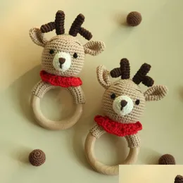 Śliniaki beklonki i dziecięce grzechotki DIY Cloghet Cartoon Deer Doll Dold Bell Rzeźbiony drewniany pierścień Ząbek