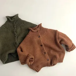 Cardigan Autumn Winter Tjock-Needle Twist tröja Barn Turtleneck tröja Kids Girls 1-6y Cardigan Baby Korean Varma solida tröjor 231206