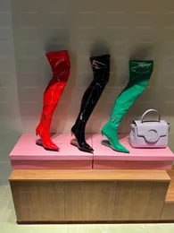 Tasarımcı Ayakkabı Morso Vinil Bot Kadınlar GCD S Kurt Dişleri Ekstra Uzun Elastik Botlar Moda Patent Deri Başak Seksi Yüksek Topuklu Botlar Boyut 35-41