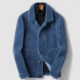 Men's Jackets Fur and Integrated Lapel Jacket Wool Coat Sheep Cut Velvet MiddleAged Young Winter 231206