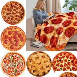 Battaniyeler Yumuşak Sıcak Flanel Tortilla Pizza Battaniye Yuvarlak Şekli Donut Uçak Seyahat Taşınabilir Giyilebilir Kış Baskı Battaniyesi177I DHGUJ