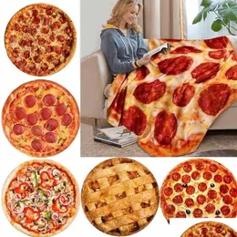 Cobertores Macio Quente Flanela Tortilla Pizza Cobertor Forma Redonda Donut Avião Viagem Portátil Wearable Inverno Imprimir Throw Blanket177I Dhguj