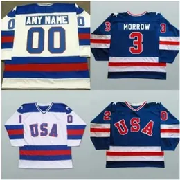 Benutzerdefinierte Männer Frauen Jugend 1980 Team USA Hockey-Trikots 3 Ken Morrow 16 Mark Pavelich 20 Bob Suter genäht USA Vintage Hockey-Uniformen Blau Weiß Nachrichtenname Nummer