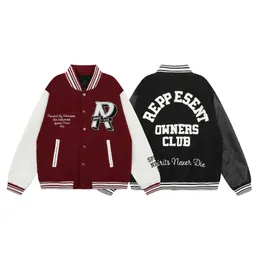 Men's jacket High street baseball Jacket Street loose preppy alphabet print striped Flight jacket men's leather sleeve coat