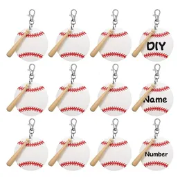 Keychains Lanyards 36 PCS Baseball Acrylic Keychain Blanks Kit Akryl Baseball Blanks Snap Hooks Baseball Keychain Wood Bat Partiage 231205