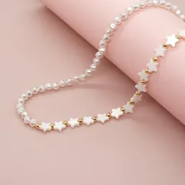 チェーンYastyt Imiation Pearl Necklace Economic Jewelry Fashion Style Star Shaped Shell Beads Chain Reguret Pearls Choker for Women