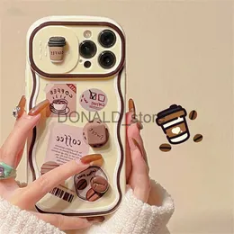 Cell Phone Cases Korean Cute 3D Coffee Push-Pull Camera Protection Phone Case For iPhone 15 14 13 12 11 Pro Max X XS XR 7 8 Plus SE Soft Cover J231206