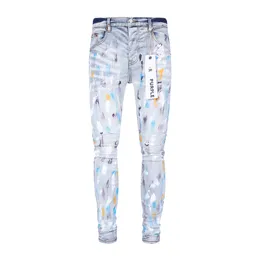 Jeans viola Desinger Jeans skinny per uomo Pantaloni in denim distrutti alla moda stretch effetto consumato streetwear