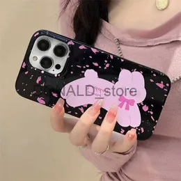 Casos de telefone celular Sacos de noite Coreia bonito dos desenhos animados rosa arco coelho geléia preto caso de telefone cadeia para iPhone 15 14 13 11 12 Pro Max mini 8 7 Plus XS Lanyard Cover J231216