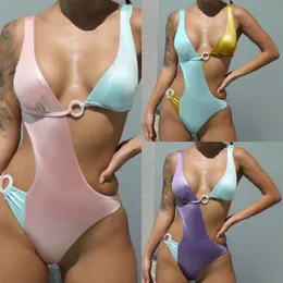 2021 Sexig rosa en bit baddräkt Kvinnor klipper ut färgglada badkläder Push Up Monokini Bathing Surs Beach Wear Swimming Suit For Girl304V