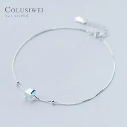 Colusiwei äkta 925 Sterling Crystal Cube Silver Anklet for Women Charm Armband of Leg Ankel Foot Accessories Fashion253V