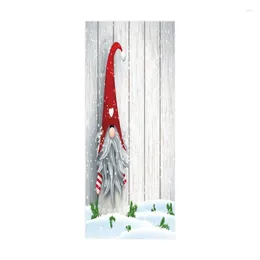 Christmas Decorations 2pcs/set Gnome Santa Decorative Wood Grain Refrigerator Door Sticker Waterproof Self Adhesive Wall Decal Home