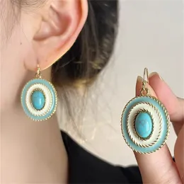 French Vintage Oval Enamel Turquoise Earrings for Women Unique Charm Jewelry Of High End Natural Stone