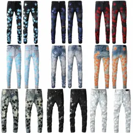 designer da uomo Miris Jeans Stars Strappato Biker slim jeans dritti Stampato da donna Army moda leggings da uomo taglia 28-40 E8kF #