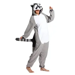 Kadınlar Robe Gri Raccoon Kigurumi Onesies Anime Karikatür Kadın Erkekler Pijama Cadılar Bayramı Noel Cosplay Anime Tam Vücut Pijama 231206