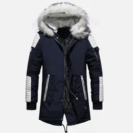 Mens Down Parkas Men Winter Jacket Päls Krage Coat Thicken Cotton Warm Fleece Liner Jackets Patchwork Casual 231206