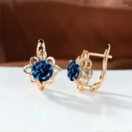 Oorringen Boho Vrouwelijke Paars Blauwe Steen Bloem Voor Vrouwen Goud Kleur Kleine Ronde Zirkoon Oor Gesp Bruiloft Sieraden Cadeau