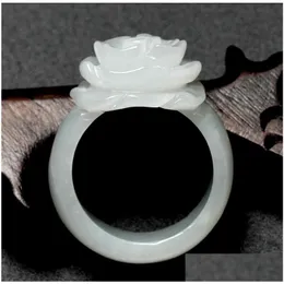 Band Rings Emerald Flower Jade Ring Womens Blossom Violet Peony A Drop Delivery Jewelry Dhx98