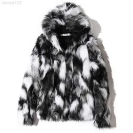 2023women 's Fur Faux Fur 2022 Winter Warm Plus 양털 가짜 모피 캐주얼 남성 후드 재킷 두꺼운 부티크 세련된 남성 슬림 코트 크기 S-5XL HKD230727