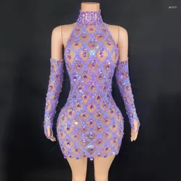 Stage Wear Luxury Women Year Gift Sparkling Rainestone Sexy Bodycon Mini Dress Birthday Celebrate Evening Party Present