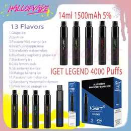 Original IGET Legend 4000 Puff Disposable Vape Pen 5% Level 14ml Mesh Coil 1500mAh Bettery 13 Flavors E Cigarettes