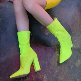 Fashion Snow Boots Women Model Year Candy Color Bright Leather Pointed Thick High Heeled 220901