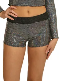 Kvinnors shorts korta metallique sexiga häll femmes et fyller taille elastique brillante pantalon chaud bas de festival de danse kly booty paillettes fete 231206