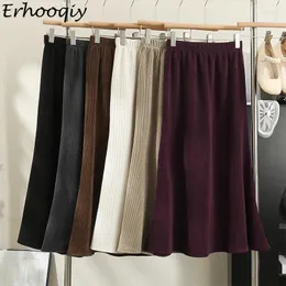 التنانير المرنة Corduroy Skirt Women الخريف الشتاء سميكة المخملية الإناث عالي العالي على خط طويل الأسود بيج سيدة