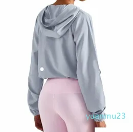 Roupa de yoga ll verão novo com capuz sunsn antiderrapante zíper solto roupas de fitness ajustável boné corda esportes topo feminino jogging drop deliv