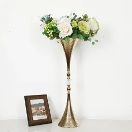 10st Gold Vase Trumpet Form Crystal Wedding Table Centerpiece Event Delicate Flower Road för heminredning