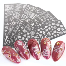 Klistermärken dekaler 6st nagelkonst stämplingsplattor Set Flowers Christmas Snowflakes Animals Nail Stamp Mall Polish Printing Manicure TRSUM01-06-1 231205