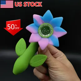 4.6 inch Silicone Cute Sunflower Pipe Smoking Flower Pipe Hand Pipes Glass Bowl
