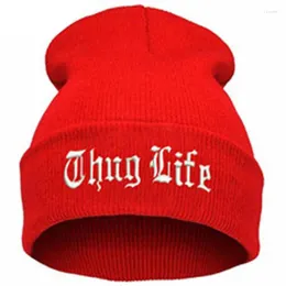 Berets THUG LIFE Black Letter Beanie Unisex Mode Hip Hop Herren Beanies Strickmützen für Frauen Skullies Gorros Bonnets Hut