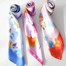 Foulards carrés imprimés floraux satin foulard de soie motif papillon hijab petits châles tête cou cheveux cravate bande foulard