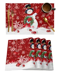 Esteiras almofadas natal inverno boneco de neve bola floco de neve vermelho cozinha jantar acessórios 4/6 pçs placemat resistente ao calor utensílios de mesa 231205