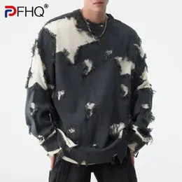 Herrtröjor PFHQ China Chic Star Woolen Edge Sweater Fashion Round Neck Darkwear Original Avant Garde Autumn Pullover slitna 21Z2552 231205